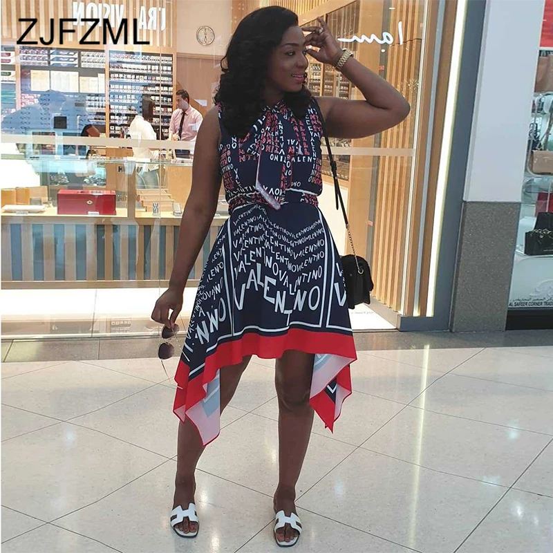 Letter Printed Summer Irregular Dress Women Bow Collar Elastic Waist Fit And Flare Dress Casual Sleeveless Plus Size Robe Femme
Letter Printed Summer Irregular Dress Women Bow Collar Elastic Waist Fit And Flare Dress Casual Sleeveless Plus Size Robe Femme