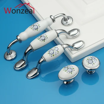 Single Knob/ Hole CC 76mm/96mm/160 Chrome Finished Ceramic Furniture Handle Drawer Pull Knob with Blue Flower Print for cabinet
Single Knob/ Hole CC 76mm/96mm/160 Chrome Finished Ceramic Furniture Handle Drawer Pull Knob with Blue Flower Print for cabinet