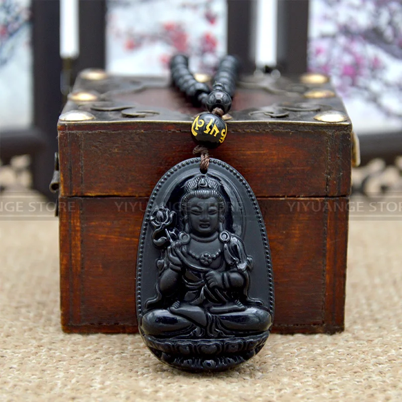 

Кулон-Амулет из натурального черного обсидиана, с гравировкой Будды, для женщин и мужчин, нефритовые ювелирные изделия