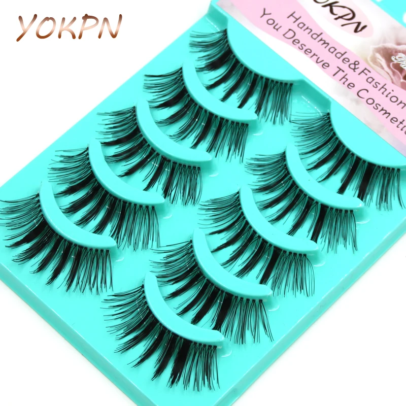 

YOKPN 5 Pairs Handmade Cotton Stems False Eyelashes Transparent Naturally Thick Cross Messy Eye Lashes Makeup Fake Eyelashes