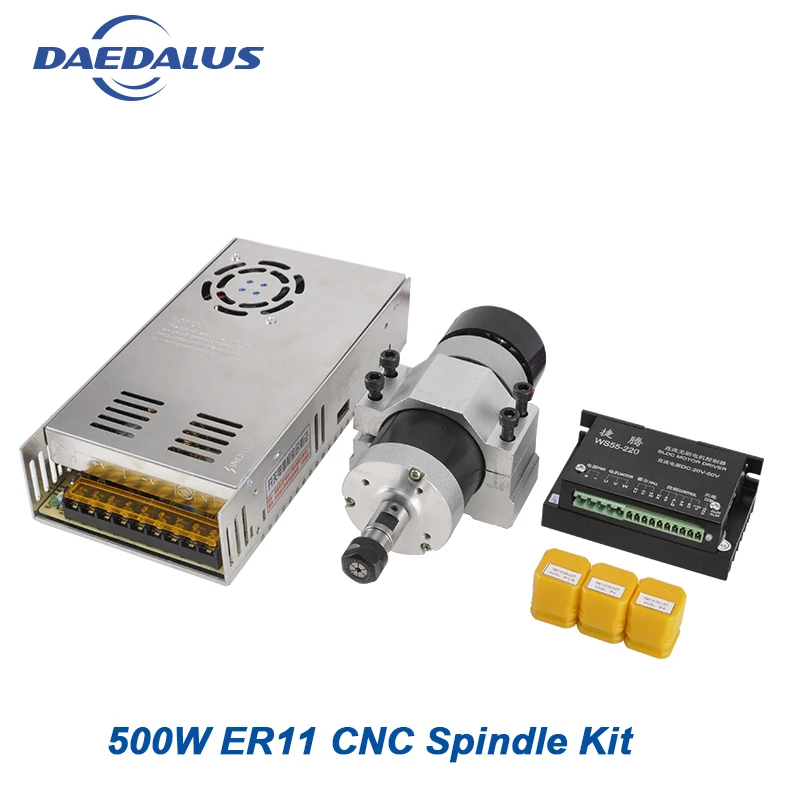Brushless Spindle Motor 500W DC CNC Spindle+55MM Clamp+Stepper Motor Driver+Switching Power Supply+3PCS ER11 Collet Chuck
Brushless Spindle Motor 500W DC CNC Spindle+55MM Clamp+Stepper Motor Driver+Switching Power Supply+3PCS ER11 Collet Chuck
