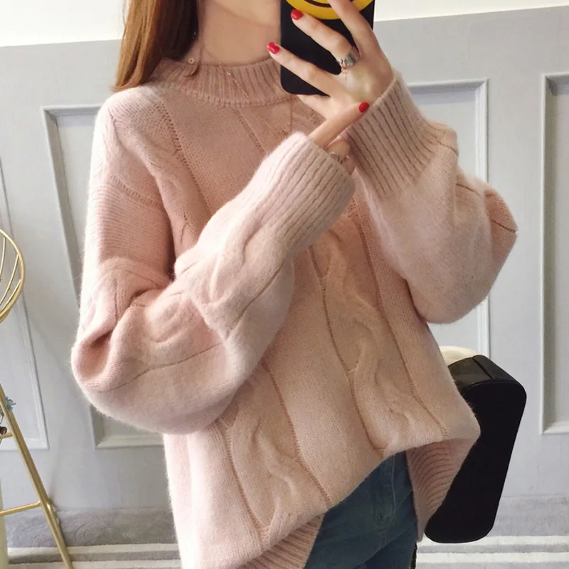 Фото Однотонные толстые свитера мода 2018 женские повседневные трикотажные пуловеры с