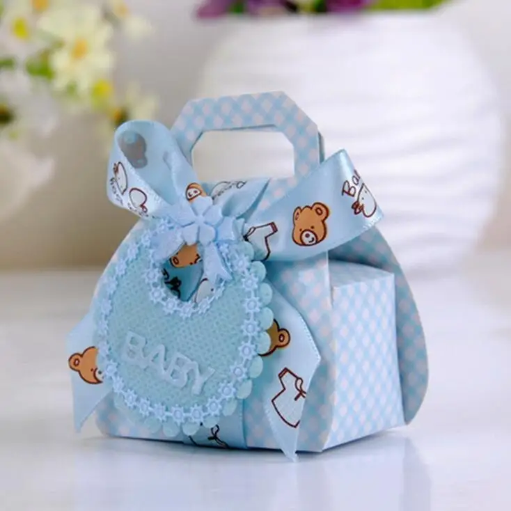 

24pcs/lot Bear Shape DIY Paper Wedding Gift Christening Baby Shower Party Favor Boxes Candy Box with Bib Tags & Ribbons