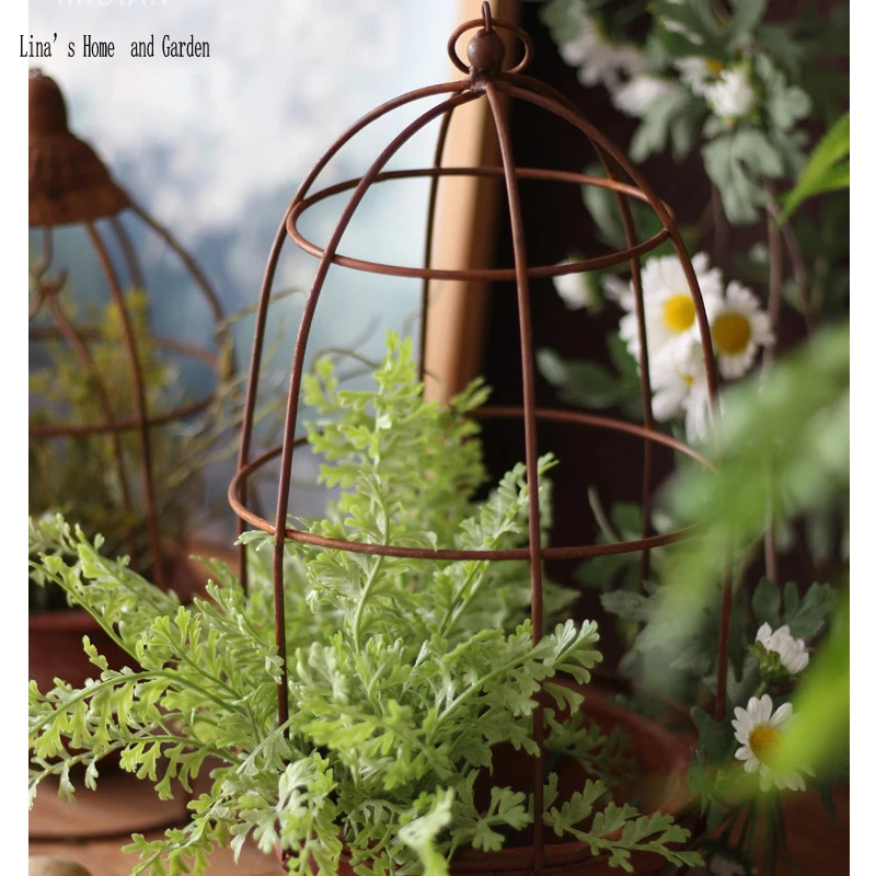 metal wire dome ceramic pot handmade rustic flower pots planters (5)