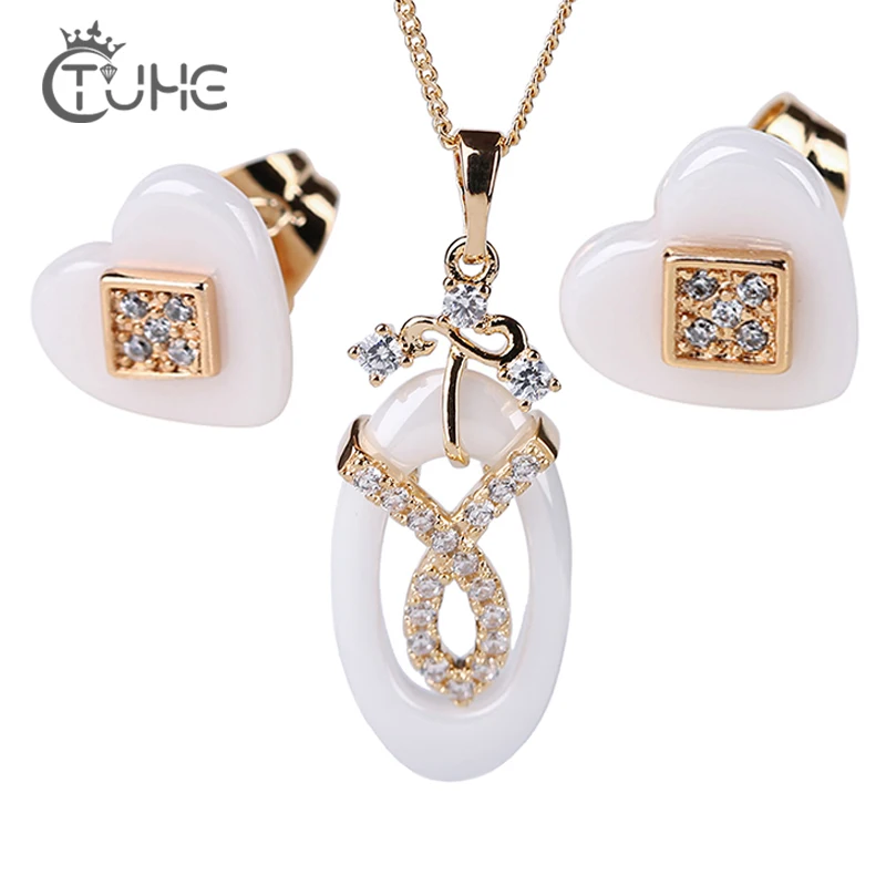 2019 Romantic Heart Pattern Crystal Stud Earrings Necklace Set 585 Gold Color Chain Healthy Ceramic Jewelry Sets Wedding Jewelry
2019 Romantic Heart Pattern Crystal Stud Earrings Necklace Set 585 Gold Color Chain Healthy Ceramic Jewelry Sets Wedding Jewelry