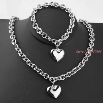 Romantic Jewelry Set Silver Color 316L Stainless Steel Bracelet&Necklace Chain 5mm*45cm/20.5cm Heart Girl Wedding
Romantic Jewelry Set Silver Color 316L Stainless Steel Bracelet&Necklace Chain 5mm*45cm/20.5cm Heart Girl Wedding