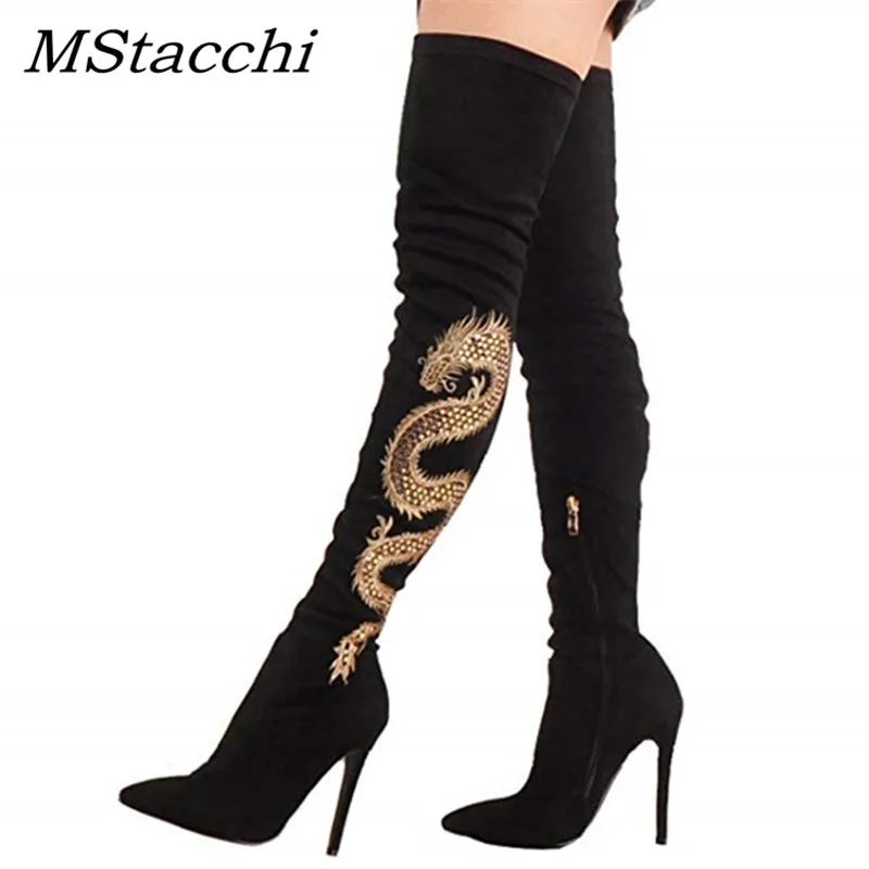 MStacchi Brand Design Elastic Party Pointed Toe Boots Woman Sexy High Heels Dragon Embroidery Over The Knee Boots Big Size 34-43
MStacchi Brand Design Elastic Party Pointed Toe Boots Woman Sexy High Heels Dragon Embroidery Over The Knee Boots Big Size 34-43