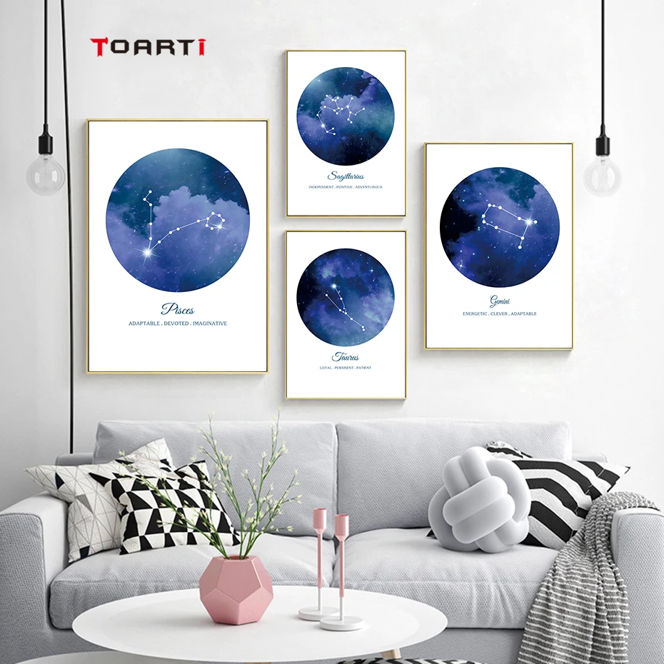 12 Constellations Wall Art Cosmos Starry Realistic Canvas Painting Colorful Vintage Posters Nordic Prints Living Room Home Decor (4)
