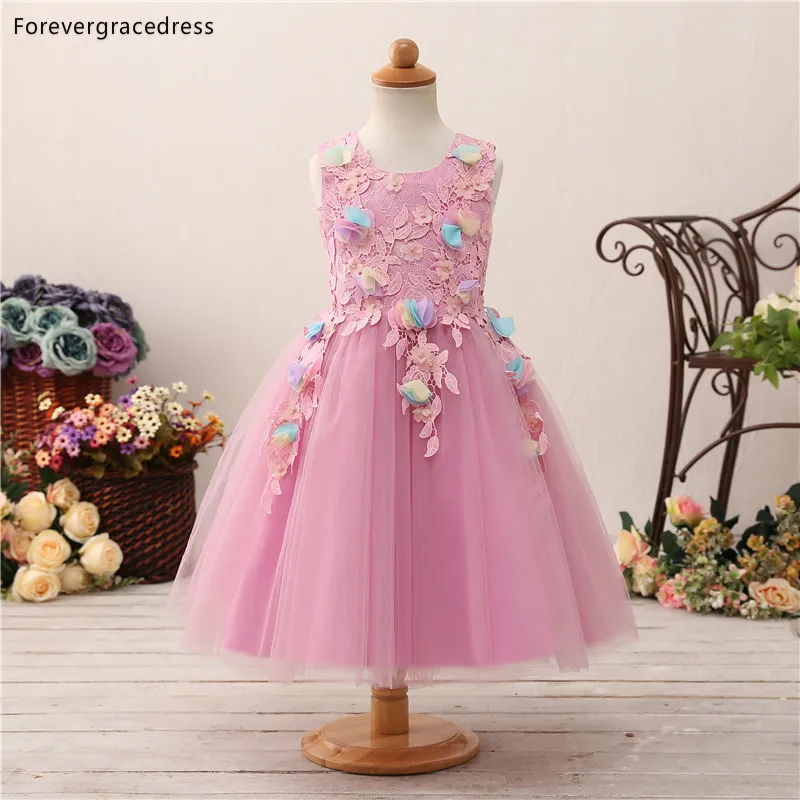 Forevergracedress Lovely Pink Flower Girls Dresses 2019 New Ball Gown Lace Sleeveless Bow Back Kids Pageant Children Gowns | Свадьбы и