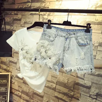 Summer Girls' Fashion Flowers O Neckt-Shirt Denim Shorts Two Piece Sets Women Jeans Shorts Suits Sets
Summer Girls' Fashion Flowers O Neckt-Shirt Denim Shorts Two Piece Sets Women Jeans Shorts Suits Sets