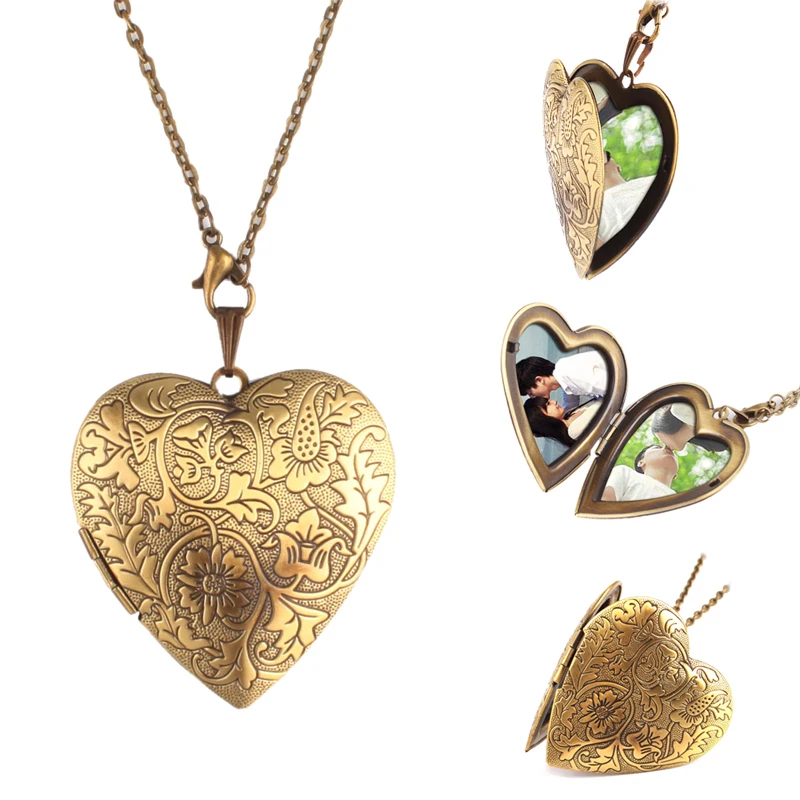 

Fashion Necklaces For Women Man Bronze Heart Friend Photo Picture Frame Locket Pendant Chain Necklace#60401