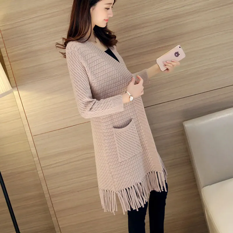 Tassels Long Women's Knitted Cardigans Of Large Sizes Fashion With Pockets Pink Female Knitting Cardigan Long Women's Coat
Tassels Long Women's Knitted Cardigans Of Large Sizes Fashion With Pockets Pink Female Knitting Cardigan Long Women's Coat