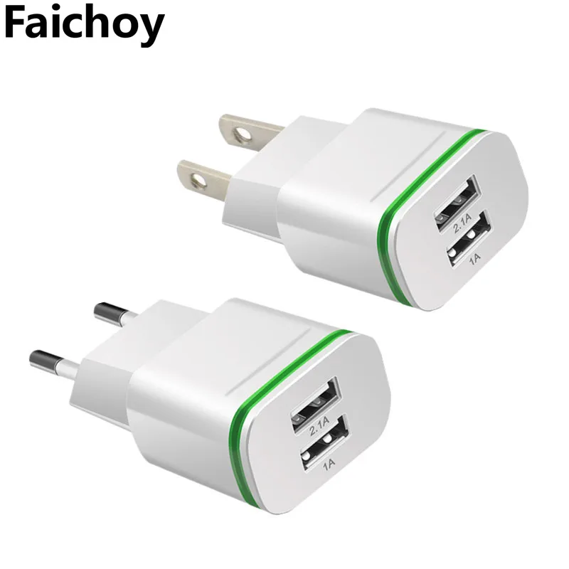 Good EU/USA Plug 5V/2.1A Wall Charger Dual 2 Ports USB LED Light Fast Charging Power Adapter High Quality Phone USB Fast Charger
Good EU/USA Plug 5V/2.1A Wall Charger Dual 2 Ports USB LED Light Fast Charging Power Adapter High Quality Phone USB Fast Charger