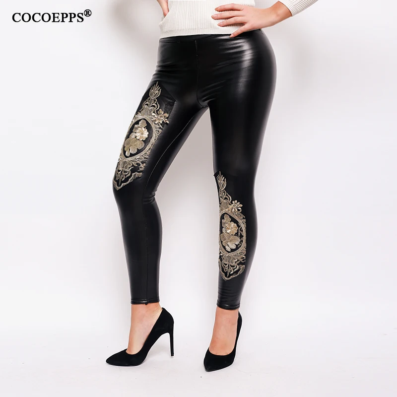 2019 new Autumn PU Leather Women Plus Size Leggings Spring Large Size Female Pencil Pants High waist Black embroidery flower 2XL
2019 new Autumn PU Leather Women Plus Size Leggings Spring Large Size Female Pencil Pants High waist Black embroidery flower 2XL
