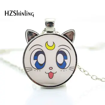 

CN-00769 2017 New Sailor Moon Necklace Anime White Cat Pendant Jewelry Glass Photo Pendant Necklace HZ2