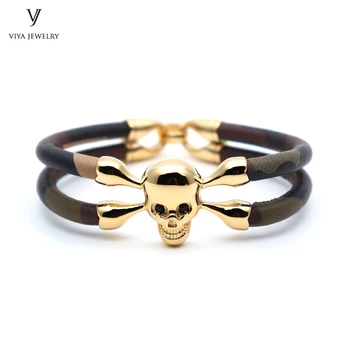 Charming Camouflage Cow Leather Bangle Gold-color Stainless Steel Skull CAMO Leather Bracelets Cool Skull Bracelet Best Men Gift
Charming Camouflage Cow Leather Bangle Gold-color Stainless Steel Skull CAMO Leather Bracelets Cool Skull Bracelet Best Men Gift