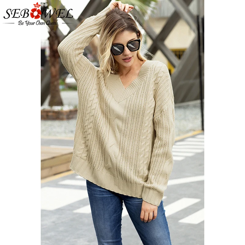 Khaki-Cable-Knit-V-Neck-Sweater-LC27873-16-6