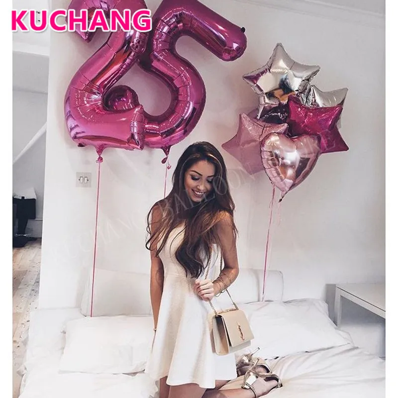 7pcs/lot 40inch Number 25 + 18inch Silver Pink Rose Red Star Heart Foil Balloons 25th Birthday Party Anniversary Decorations
7pcs/lot 40inch Number 25 + 18inch Silver Pink Rose Red Star Heart Foil Balloons 25th Birthday Party Anniversary Decorations