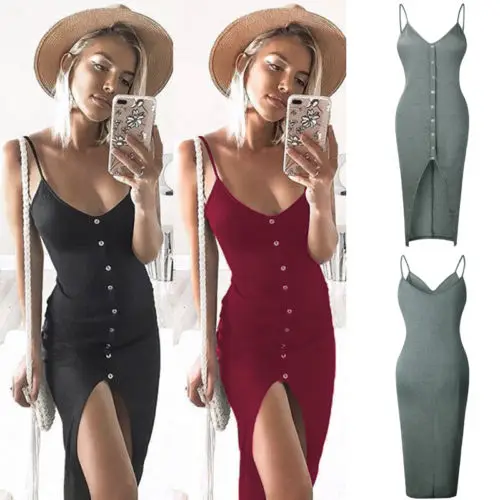 Summer New Women Bandage Bodycon Fashion Sexy Slim Buttons Plain Strappy Sleeveless Slit Dress Pencil Mini Dress
Summer New Women Bandage Bodycon Fashion Sexy Slim Buttons Plain Strappy Sleeveless Slit Dress Pencil Mini Dress