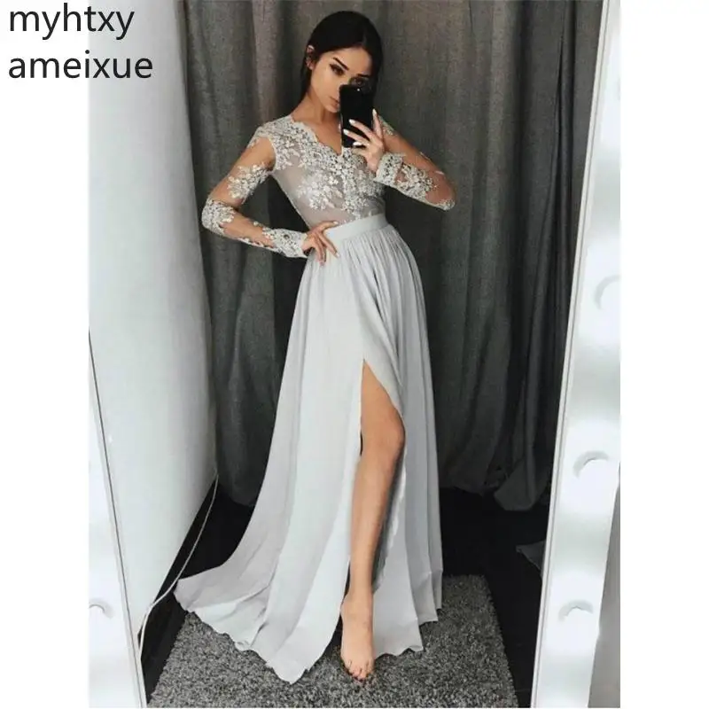 White Sexy Plus Size Evening Dresses Lace Prom Dress V Neck Side Split Long Floor Long Sleevslength Evening Gowns Custom Made
White Sexy Plus Size Evening Dresses Lace Prom Dress V Neck Side Split Long Floor Long Sleevslength Evening Gowns Custom Made
