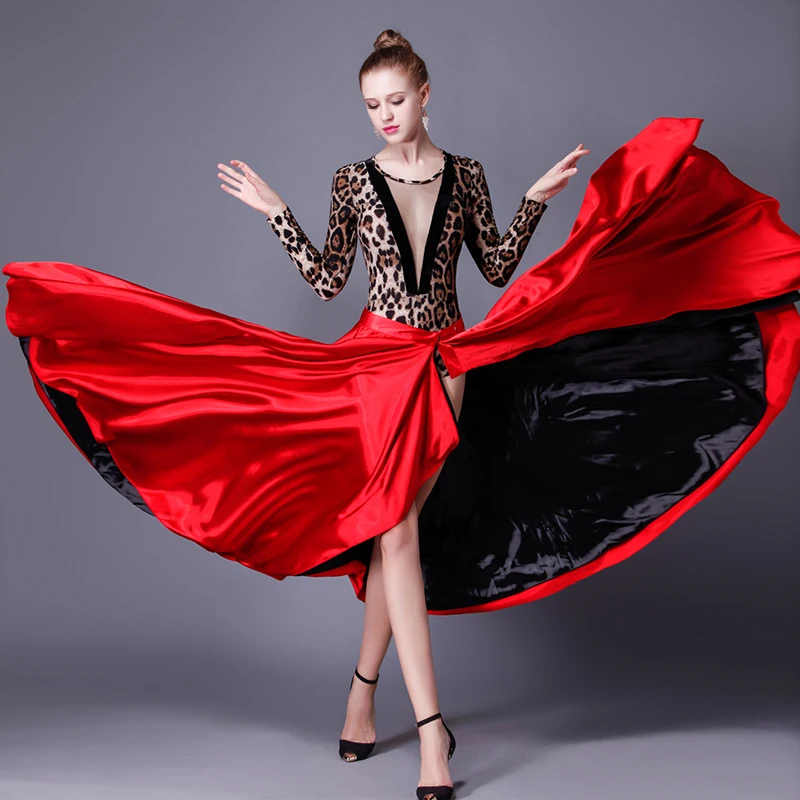

New Stle Spanish Dance Skirt Femal Black Red Latin Dance Dress Paso Doble Skirt Cloak Dance Dress Woman Performance Dance Skirt