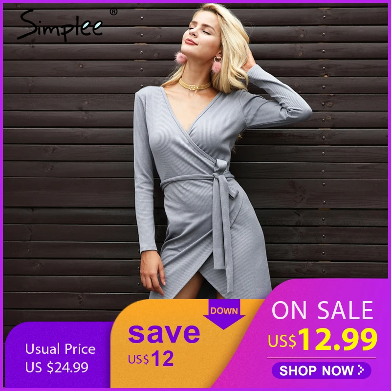 Simplee Irregularity v neck sashes sweater dress women Casual gray knitted dress female Streetwear beige midi dress autumn 2017
Simplee Irregularity v neck sashes sweater dress women Casual gray knitted dress female Streetwear beige midi dress autumn 2017