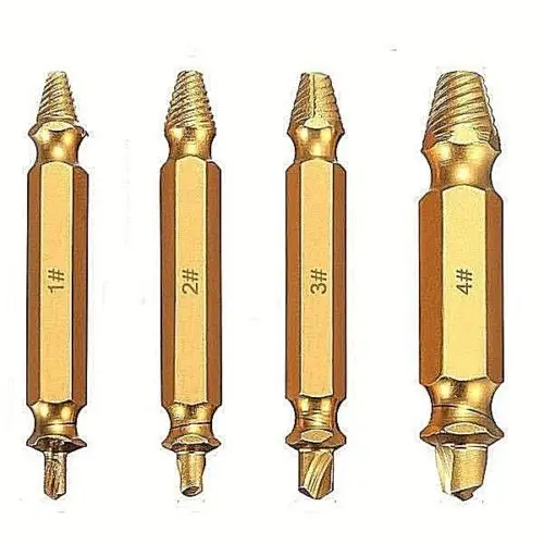 4Pcs Double Side Damaged Screw Bolt Extractor Drill Bits Gold Oxide Edition Stripped Screw Removers
4Pcs Double Side Damaged Screw Bolt Extractor Drill Bits Gold Oxide Edition Stripped Screw Removers