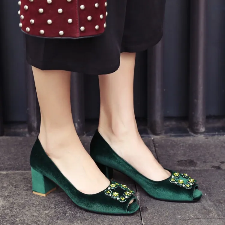 US4-11 Womens Velvet Peep Toe High Block Chunky Heels Pumps Rhinestones Crystal Banquet Shoes Square Buckle 6Colors A805
US4-11 Womens Velvet Peep Toe High Block Chunky Heels Pumps Rhinestones Crystal Banquet Shoes Square Buckle 6Colors A805