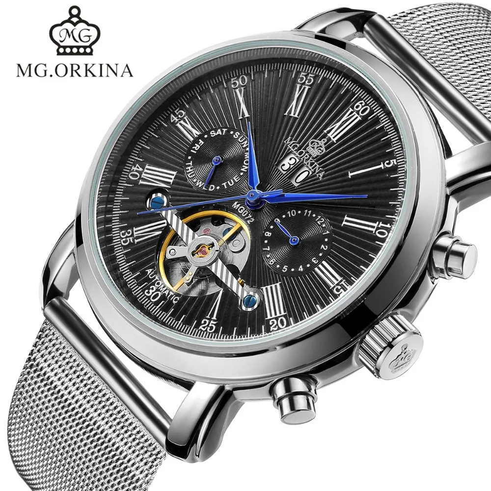 silver steel black automatic watch men-3