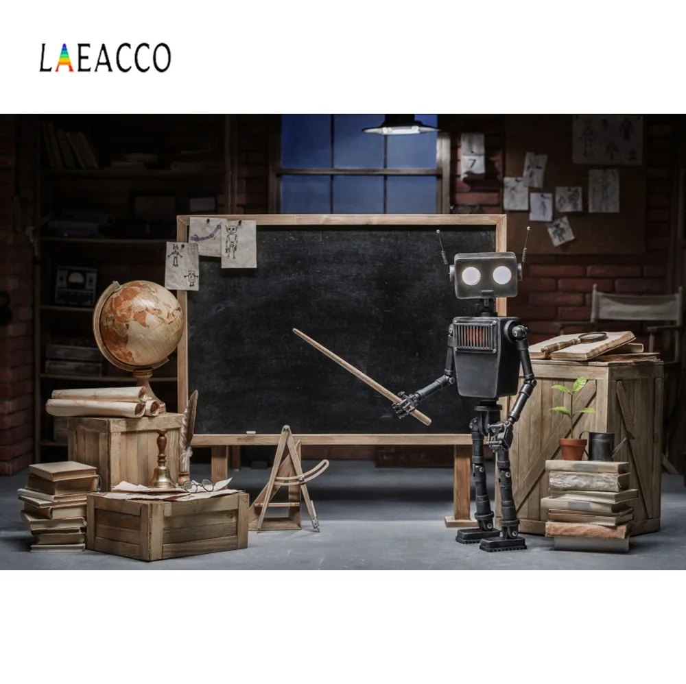 Фон для фотографий Laeacco школьная доска робот учительский класс глобус книжки