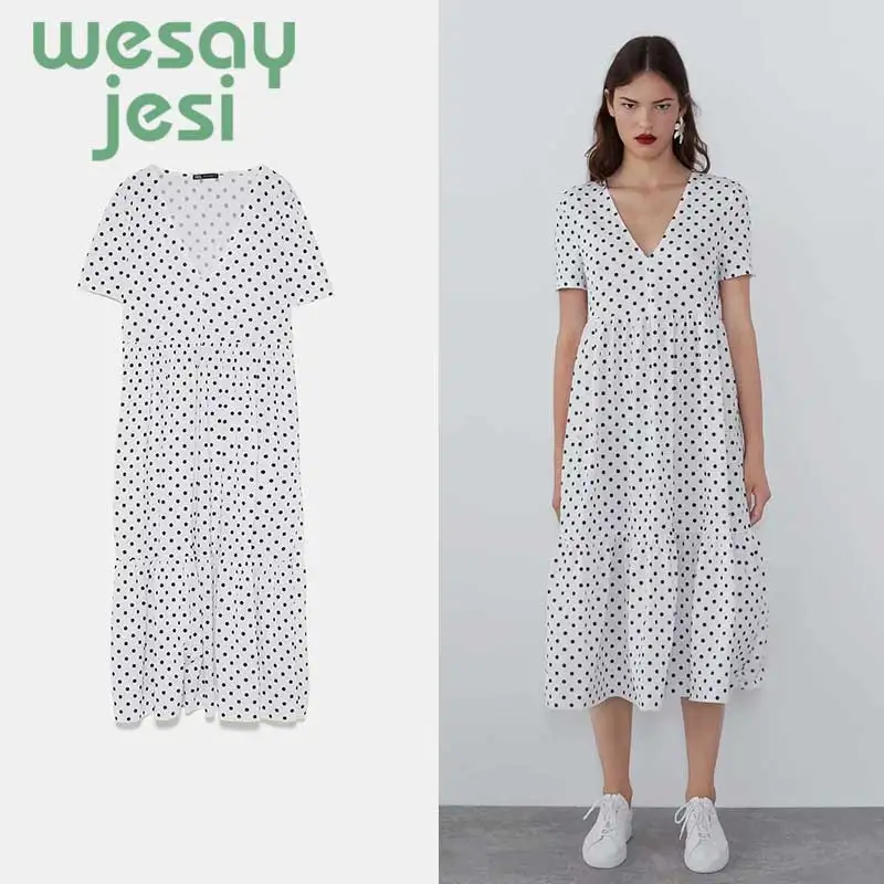 Wave Point Dress Women 2019 Spring Summer Fashion Street Sexy Casual Beach Party V-Neck mid-calf Dress Vestidos
Wave Point Dress Women 2019 Spring Summer Fashion Street Sexy Casual Beach Party V-Neck mid-calf Dress Vestidos