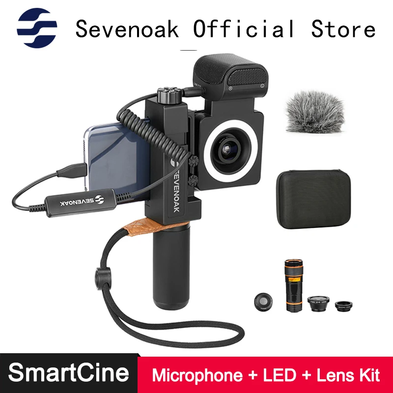 Sevenoak SmartCine Stereo Microphone LED Ring Light Lens Phone Video Rig Kit for iPhone Android Smartphone Vlog Live Streaming
Sevenoak SmartCine Stereo Microphone LED Ring Light Lens Phone Video Rig Kit for iPhone Android Smartphone Vlog Live Streaming