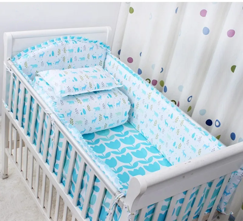 Image Free shipping Fox 3D embroider Crib Baby Bedding Set Cotton Print 5Items Cot Quilt Bed Around Bed Skirt Mattress Cover blanket