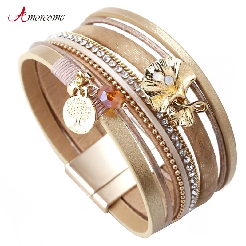 Amorcome Women Leather Bracelet Female Trendy Crystal Metal Ginkgo Leaf Charm Wide Femme Multilayer Bracelets & Bangles Jewelry
Amorcome Women Leather Bracelet Female Trendy Crystal Metal Ginkgo Leaf Charm Wide Femme Multilayer Bracelets & Bangles Jewelry