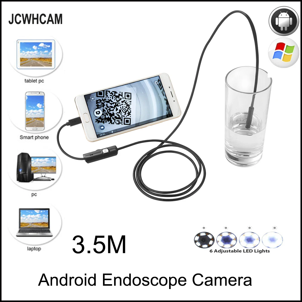 

JCWHCAM HD 720P 2MP Android OTG USB Endoscope Camera 8mm 3.5M Flexible Snake USB Pipe Inspection Borescope Android USB Camera