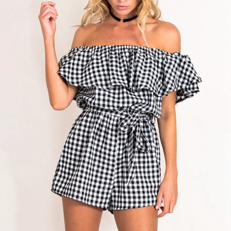 2018 Sexy Off-shoulder Playsuits Women Jumpsuit Summer Beach Ruffle Plaid Overalls Bowknot Bodysuit
2018 Sexy Off-shoulder Playsuits Women Jumpsuit Summer Beach Ruffle Plaid Overalls Bowknot Bodysuit