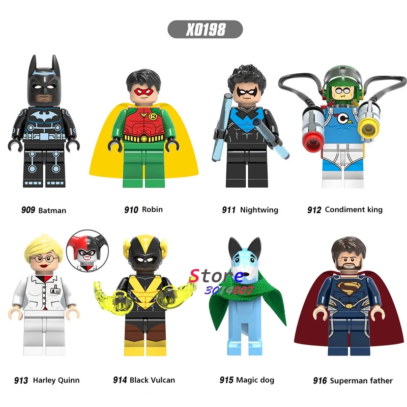 Single Batman Robin Nightwing Condiment King Harley Quinn Magic Dog Black Vulcan brick building blocks toys for children
Single Batman Robin Nightwing Condiment King Harley Quinn Magic Dog Black Vulcan brick building blocks toys for children