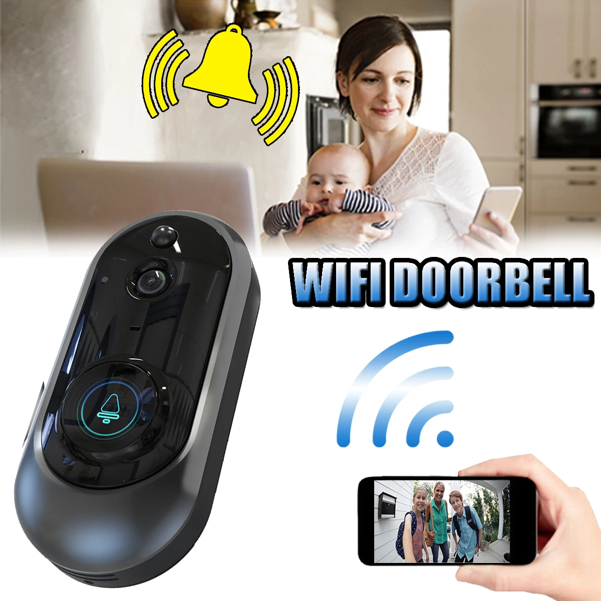 2.4GHz Wi-Fi Wireless Smart Doorbell Two-way Speech Intercom Video Camera PIR Body Detection Alarm Push Home Security Door Bell
2.4GHz Wi-Fi Wireless Smart Doorbell Two-way Speech Intercom Video Camera PIR Body Detection Alarm Push Home Security Door Bell