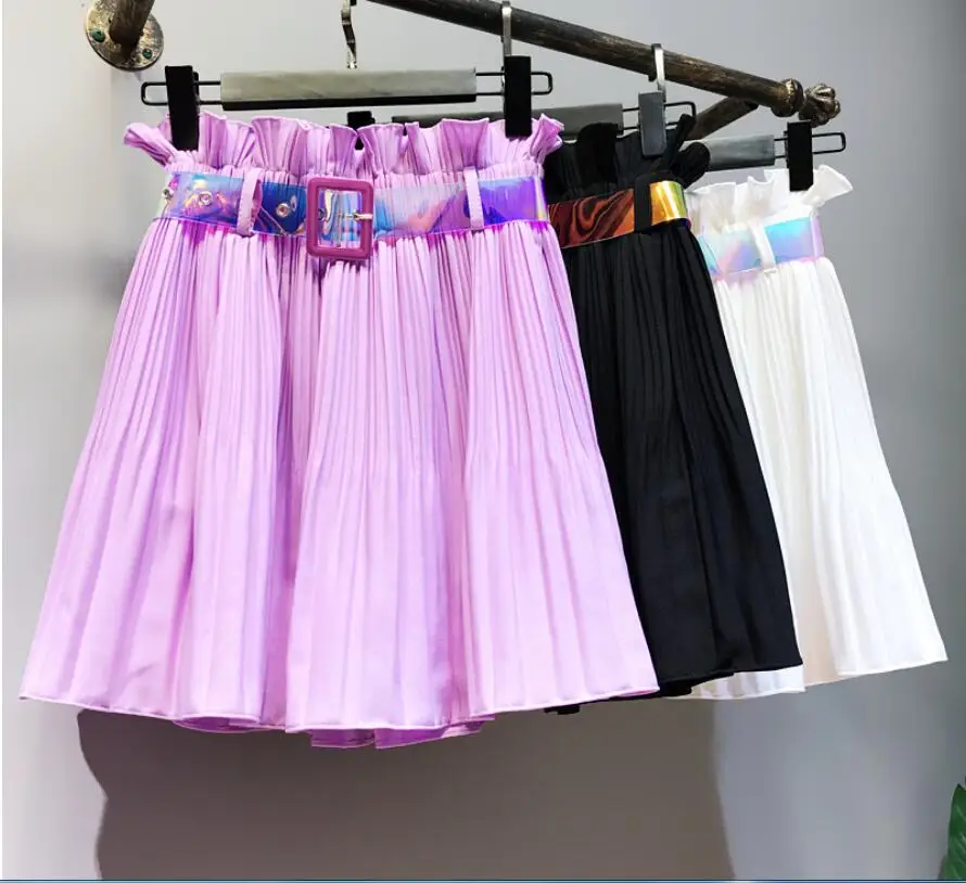 Pleated skirt 2018 summer high waist PVC belt elastic waist student skirt A-Line fashion sweet Lap top skirt 
Pleated skirt 2018 summer high waist PVC belt elastic waist student skirt A-Line fashion sweet Lap top skirt