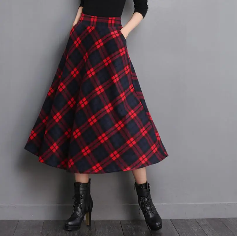 2019 Autumn Winter England Style Womens Elastic Waist Mid-Calf A-line Plaid skirts Warm Long Fashion Party Woolen skirt p1398
2019 Autumn Winter England Style Womens Elastic Waist Mid-Calf A-line Plaid skirts Warm Long Fashion Party Woolen skirt p1398