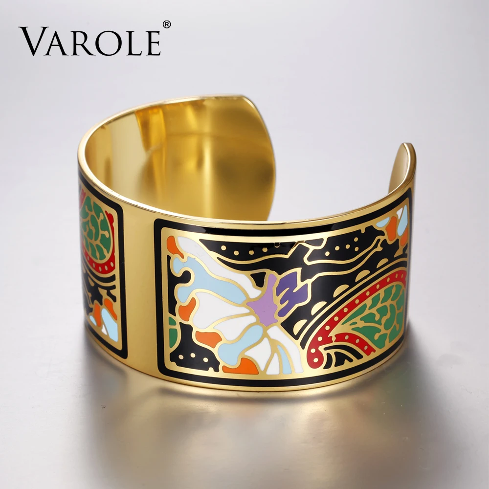 Модный широкий браслет VAROLE с цветным дизайном открывающийся для женщин