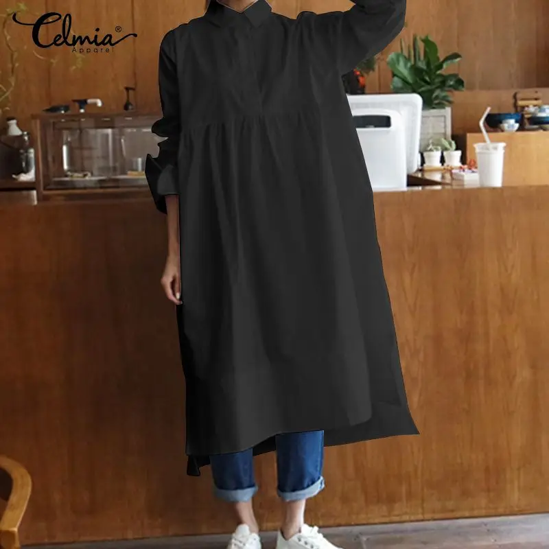 Vintage Casual Long Sleeve Pleated Midi Dress Celmia 2019 Autumn Loose Solid Buttons Irregular Hem Dress Plus Size Long Vestidos
Vintage Casual Long Sleeve Pleated Midi Dress Celmia 2019 Autumn Loose Solid Buttons Irregular Hem Dress Plus Size Long Vestidos