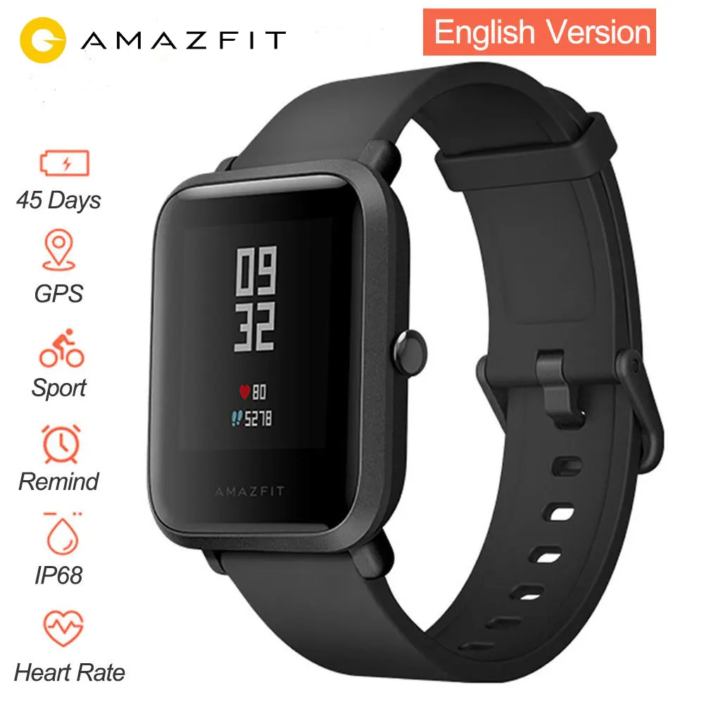 

English Version Smart Watch Xiaomi Amazfit Bip Huami Mi Pace Lite IP68 GPS Gloness Smartwatch Heart Rate 45 Days Standby