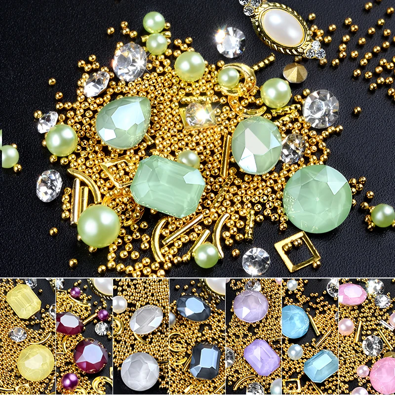 1 Box Mixed Clear Crystal Gold Caviar Beads Metal Rivets Studs Pearls Opal Rhinestones Glitter Nail Art Decorations For DIY
1 Box Mixed Clear Crystal Gold Caviar Beads Metal Rivets Studs Pearls Opal Rhinestones Glitter Nail Art Decorations For DIY