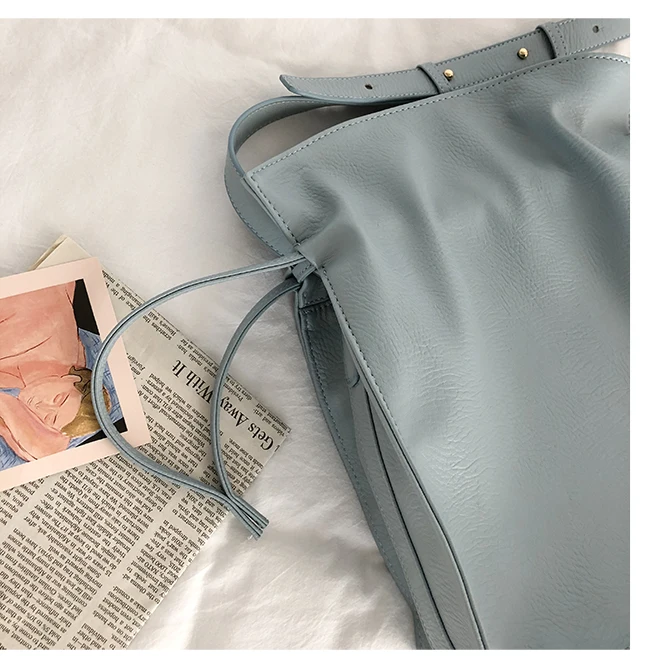 MJ Soft Leather Bucket Bag Female Casual PU Leather Shoulder Bag Large Capacity Crossbody Handbag Shopping Tote Bags for Women (23)