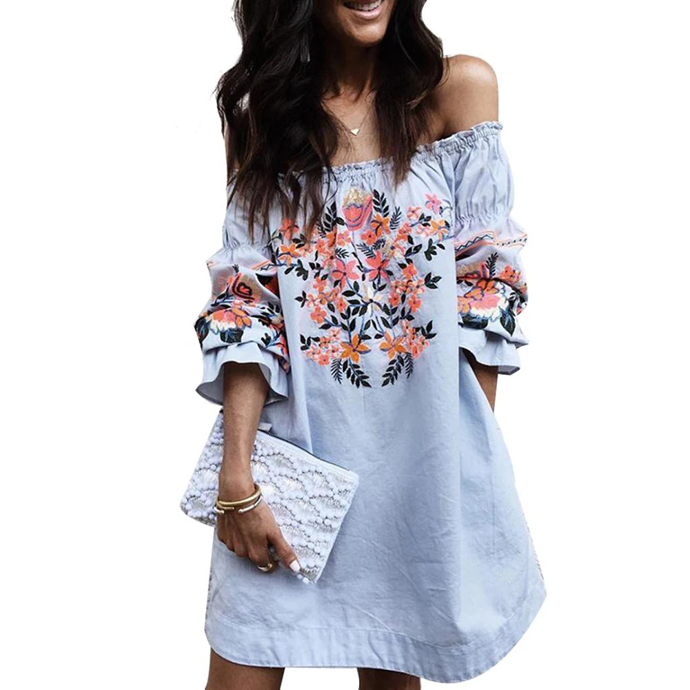 Summer Boho Floral Beach Dress Mini Women Off Shoulder Flower Print Top Lantern Long Sleeve Party Dresses
Summer Boho Floral Beach Dress Mini Women Off Shoulder Flower Print Top Lantern Long Sleeve Party Dresses