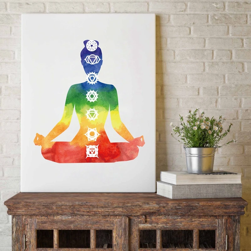 Colorful Lotus Flower Yoga Wall Art Print Poster , Watercolor Chakras Yoga Om Meditation Picture Canvas 6