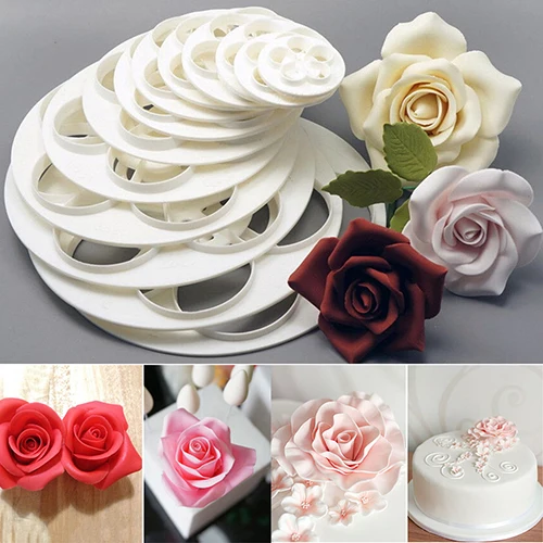 

HOT SALES 6 Pcs Fondant Cake Sugarcraft Rose Flower Cookie Mold Gum Paste Cutter Tools cake fondant cutters kitchen tool durable