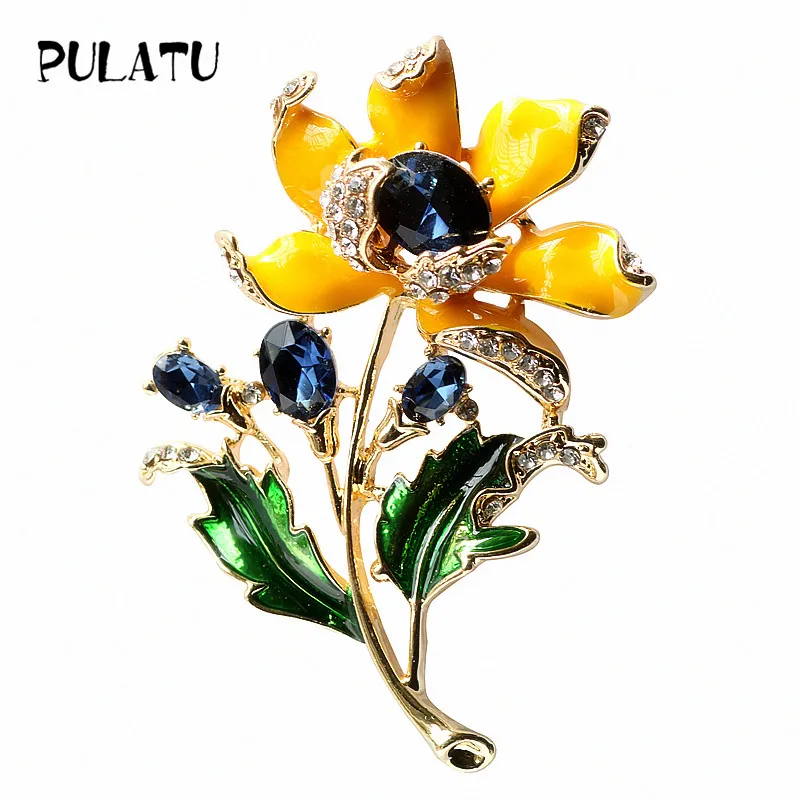 PULATU Luxurious Flower brooches Crystal Enamel Bouquets of Sunflower Brooch Pin Wedding Accessories Fashion Jewelry Gift
PULATU Luxurious Flower brooches Crystal Enamel Bouquets of Sunflower Brooch Pin Wedding Accessories Fashion Jewelry Gift