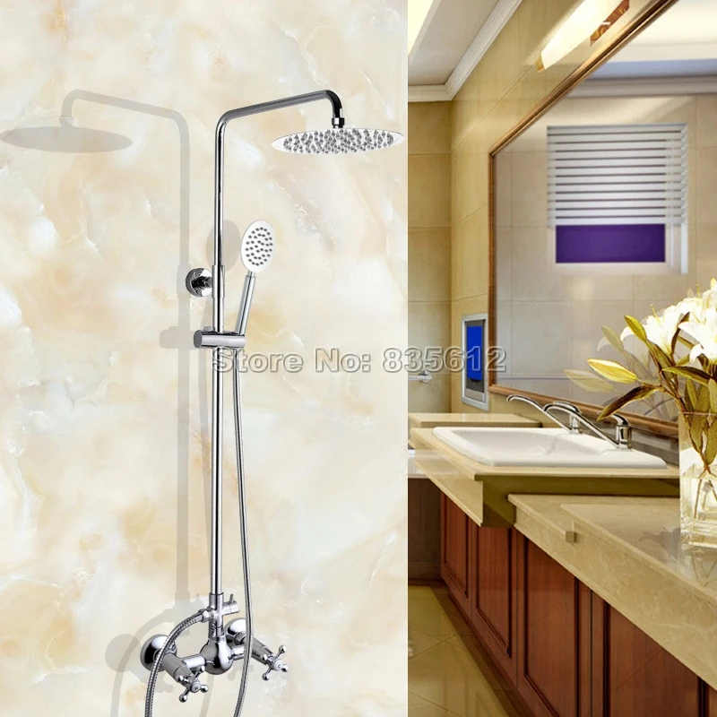 

Modern Polished Chrome Bathroom Rain Shower Mixer Faucet Set Wall Mounted Dual Handle Taps Wcy309